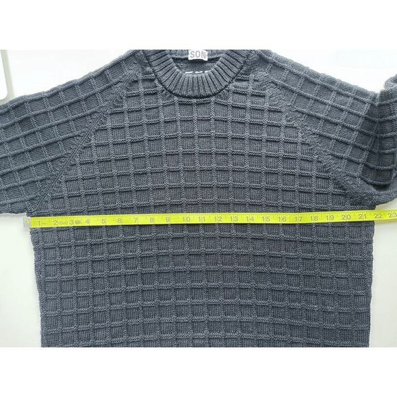 Son of a Tailor Check Knit Sweater Custom Black 3D Knit Merino Wool Classic - Picture 10 of 12